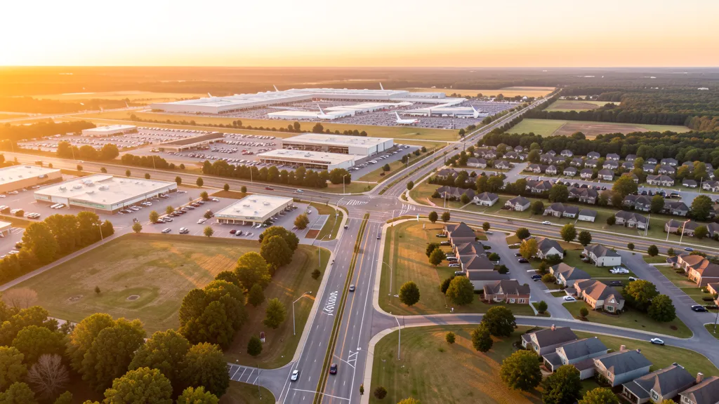 Aerial view of Warner Robins, GA showing the local landscape and terrain relevant to aerial imaging operations