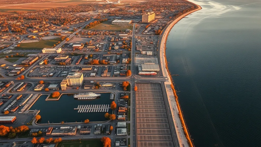 Aerial view of Waukegan, IL showing the local landscape and terrain relevant to aerial imaging operations