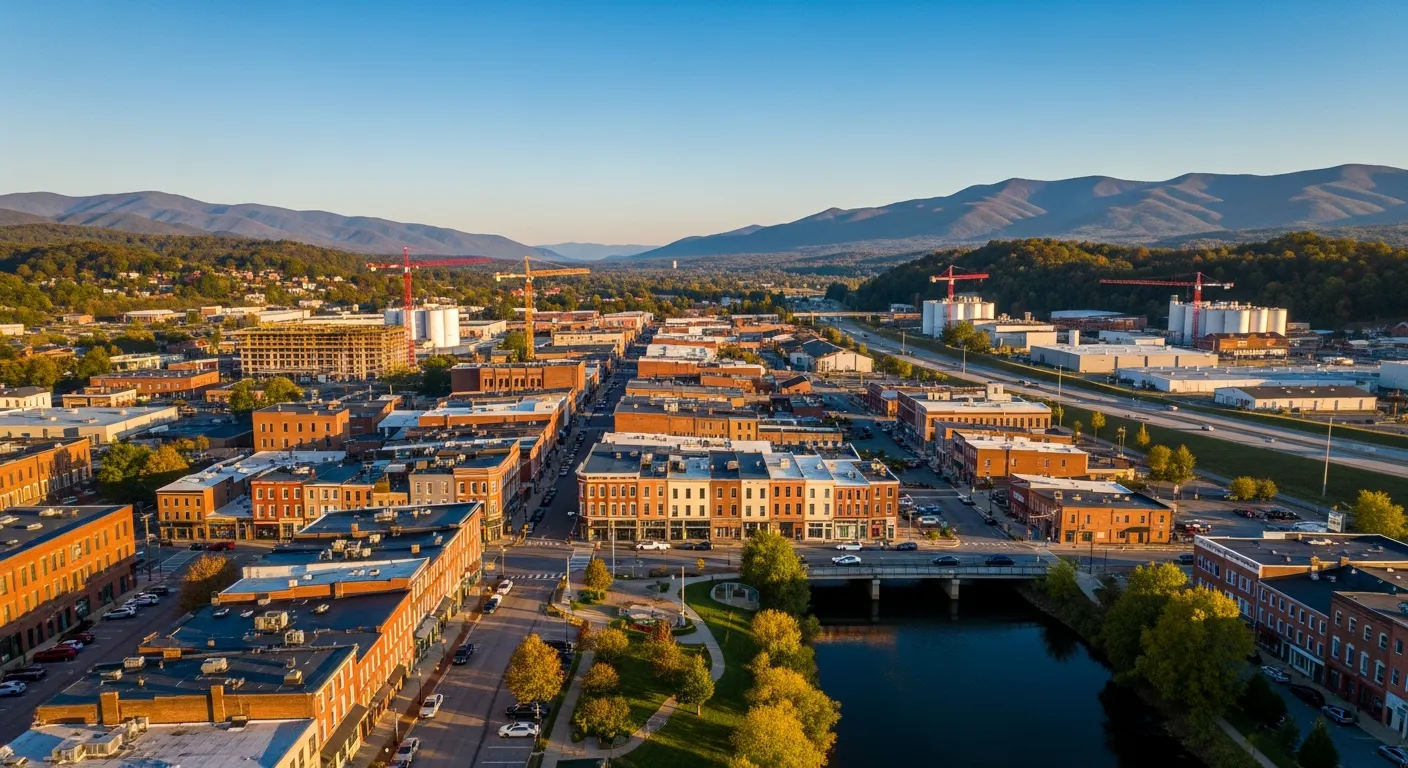 Aerial view of Waynesboro, VA showing the local landscape and terrain relevant to aerial imaging operations