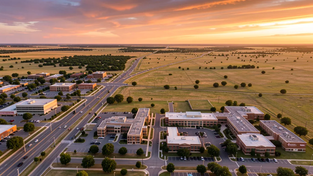 Aerial view of Weatherford, OK showing the local landscape and terrain relevant to aerial imaging operations