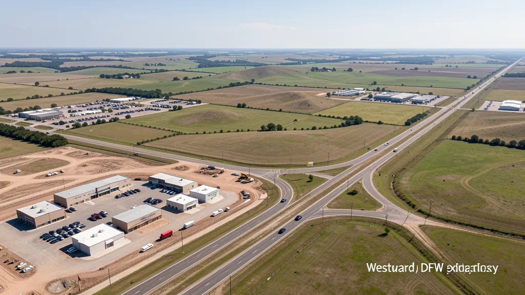 aerial imaging in progress at a construction site in Weatherford, TX with local terrain visible
