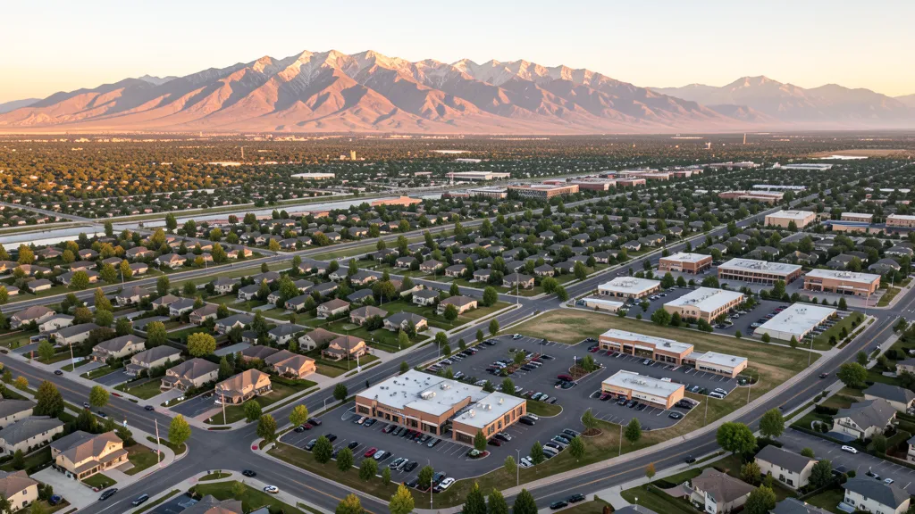 Aerial view of West Valley City, UT showing the local landscape and terrain relevant to aerial imaging operations