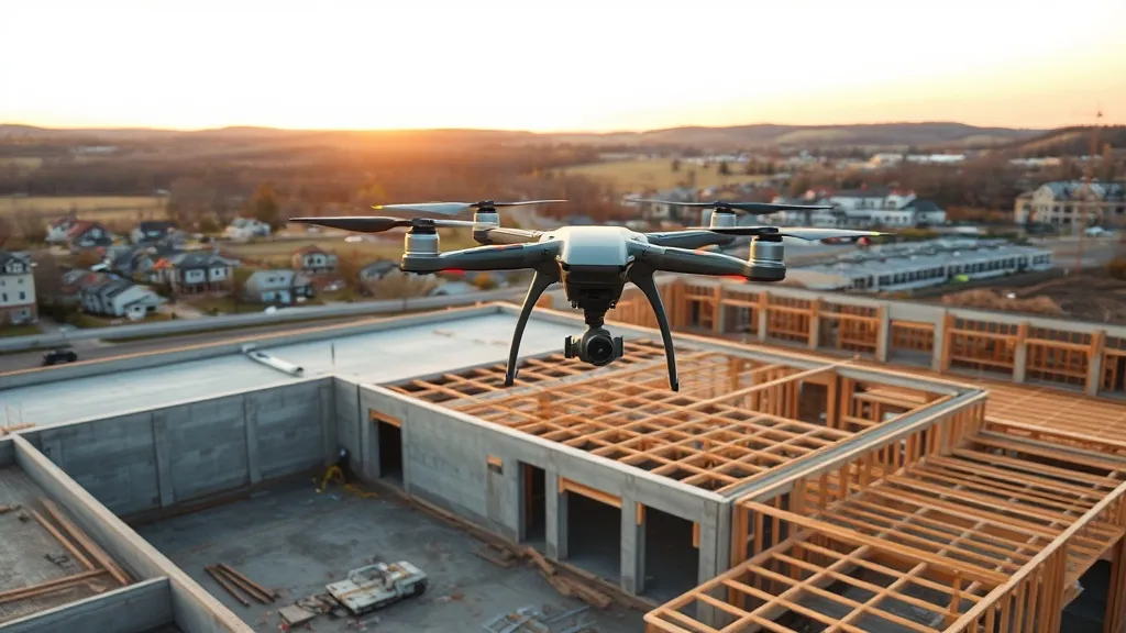 aerial imaging in progress at a construction site in Westerville, OH with local terrain visible