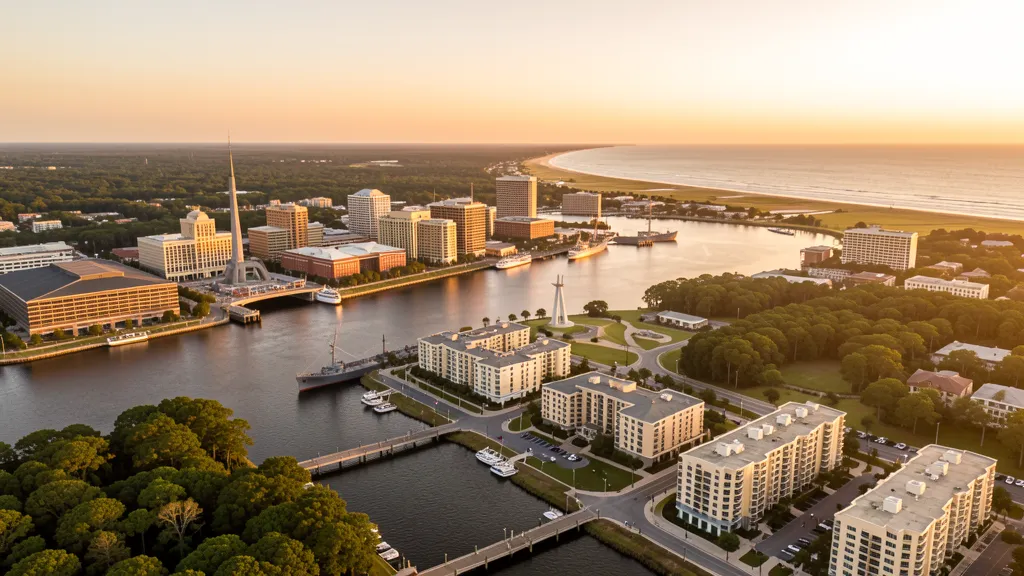 Aerial view of Wilmington, NC showing the local landscape and terrain relevant to aerial imaging operations