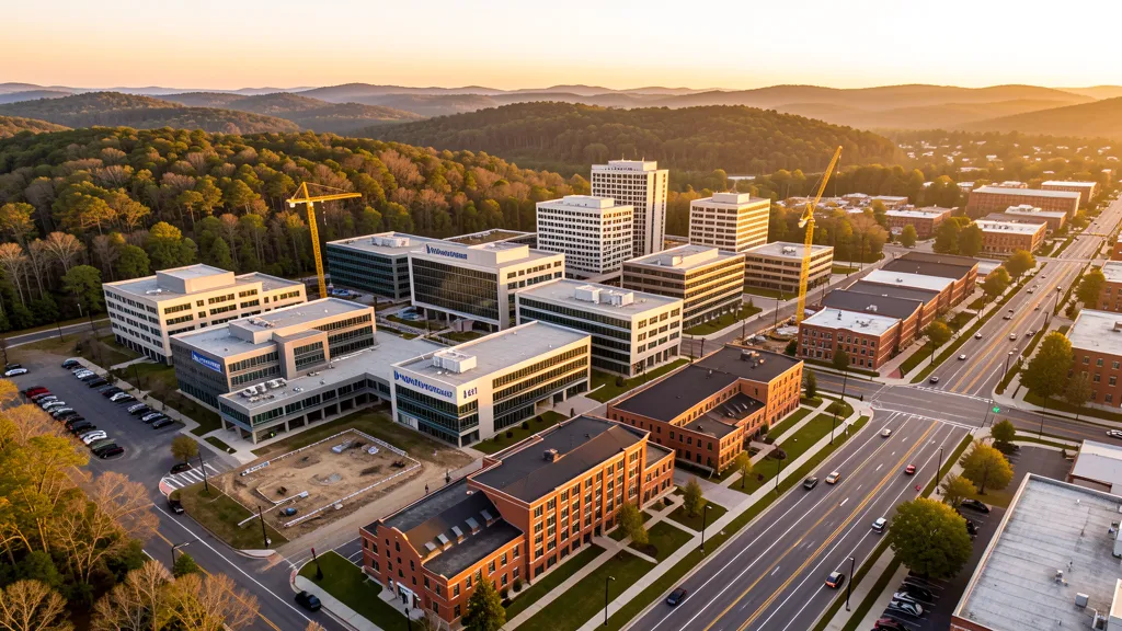 Aerial view of Winston-Salem, NC showing the local landscape and terrain relevant to aerial imaging operations