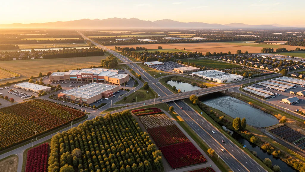 Aerial view of Woodburn, OR showing the local landscape and terrain relevant to aerial imaging operations