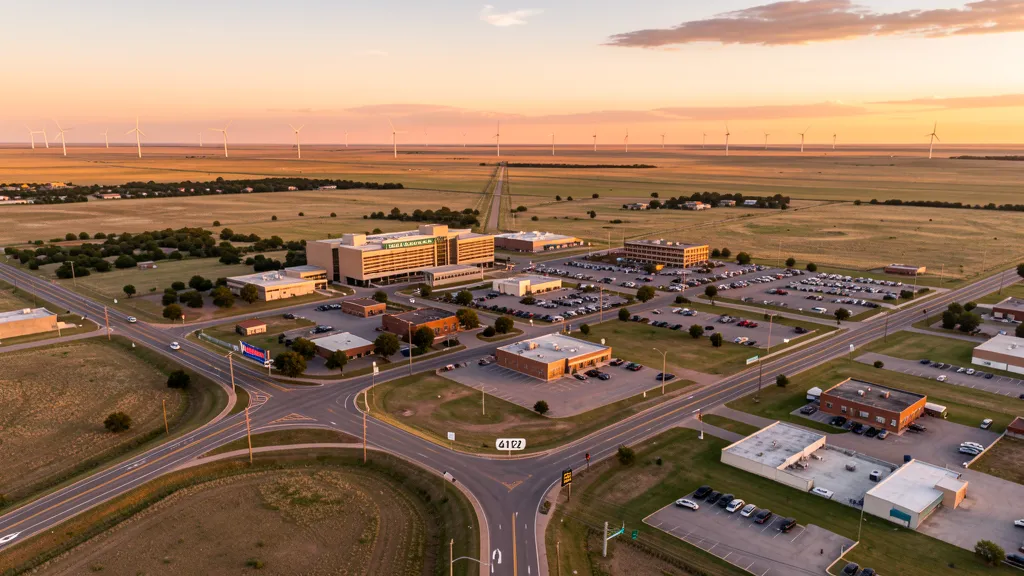 Aerial view of Woodward, OK showing the local landscape and terrain relevant to aerial imaging operations