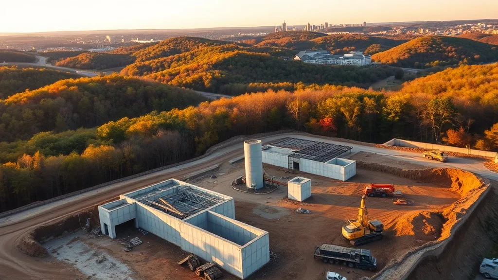 aerial imaging in progress at a construction site in Worcester, MA with local terrain visible