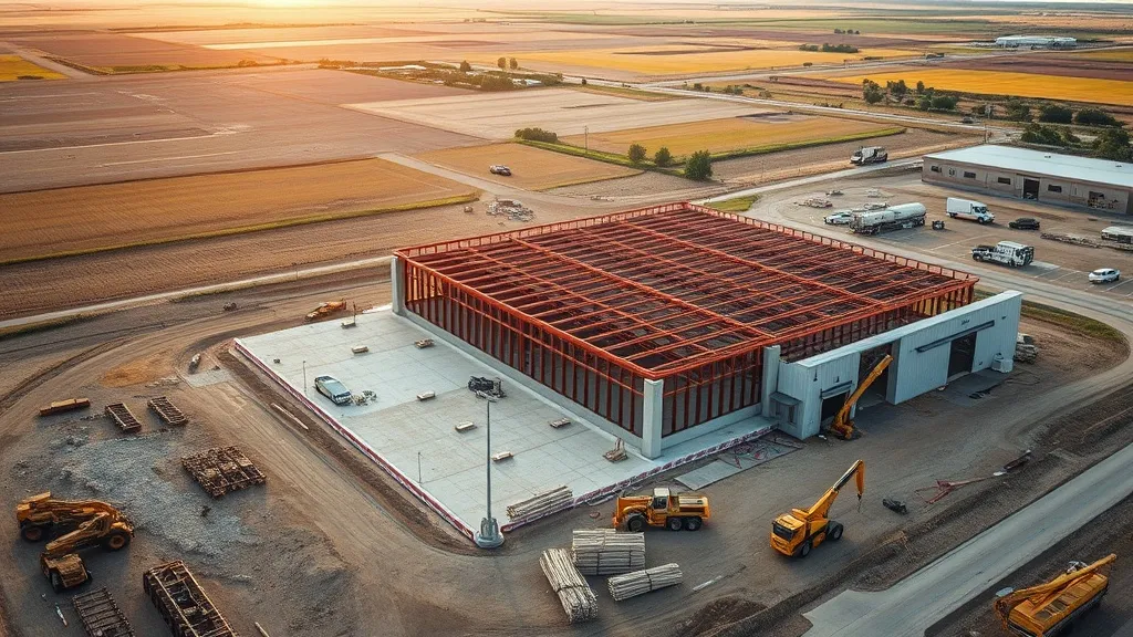 aerial imaging in progress at a construction site in York, NE with local terrain visible