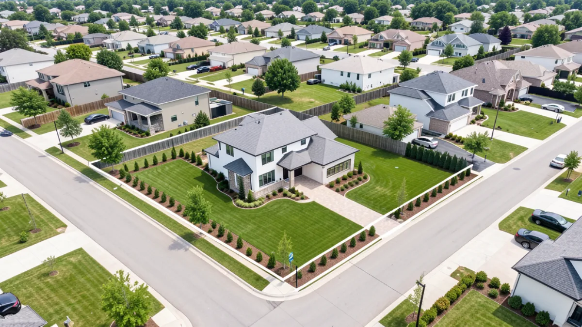 Aerial drone photograph of a residential property for real estate