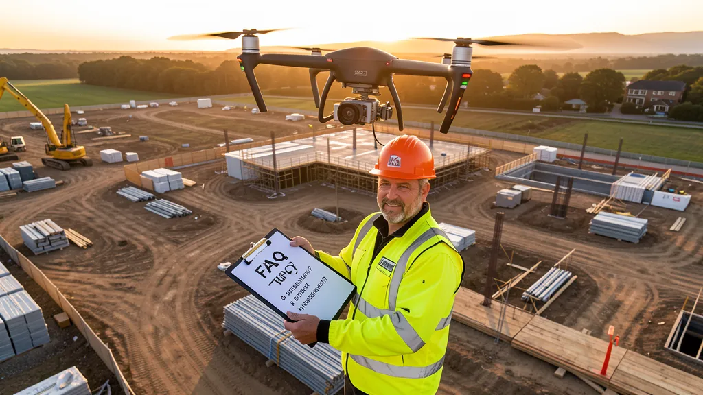 Drone surveyor reviewing FAQ questions on construction site
