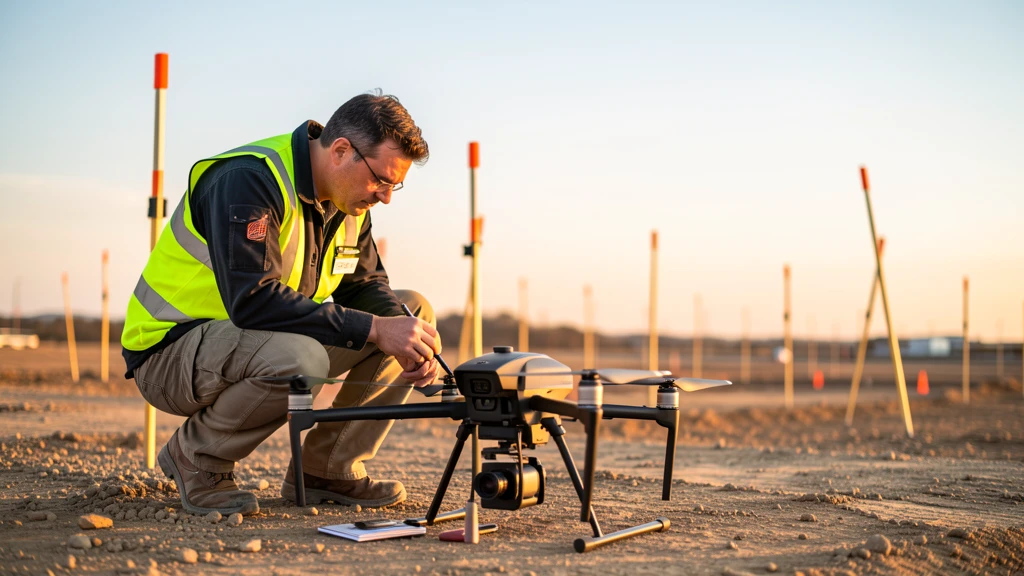 Drone pre-flight checklist with equipment inspection items, site assessment notes, and mission readiness verification on a clipboard